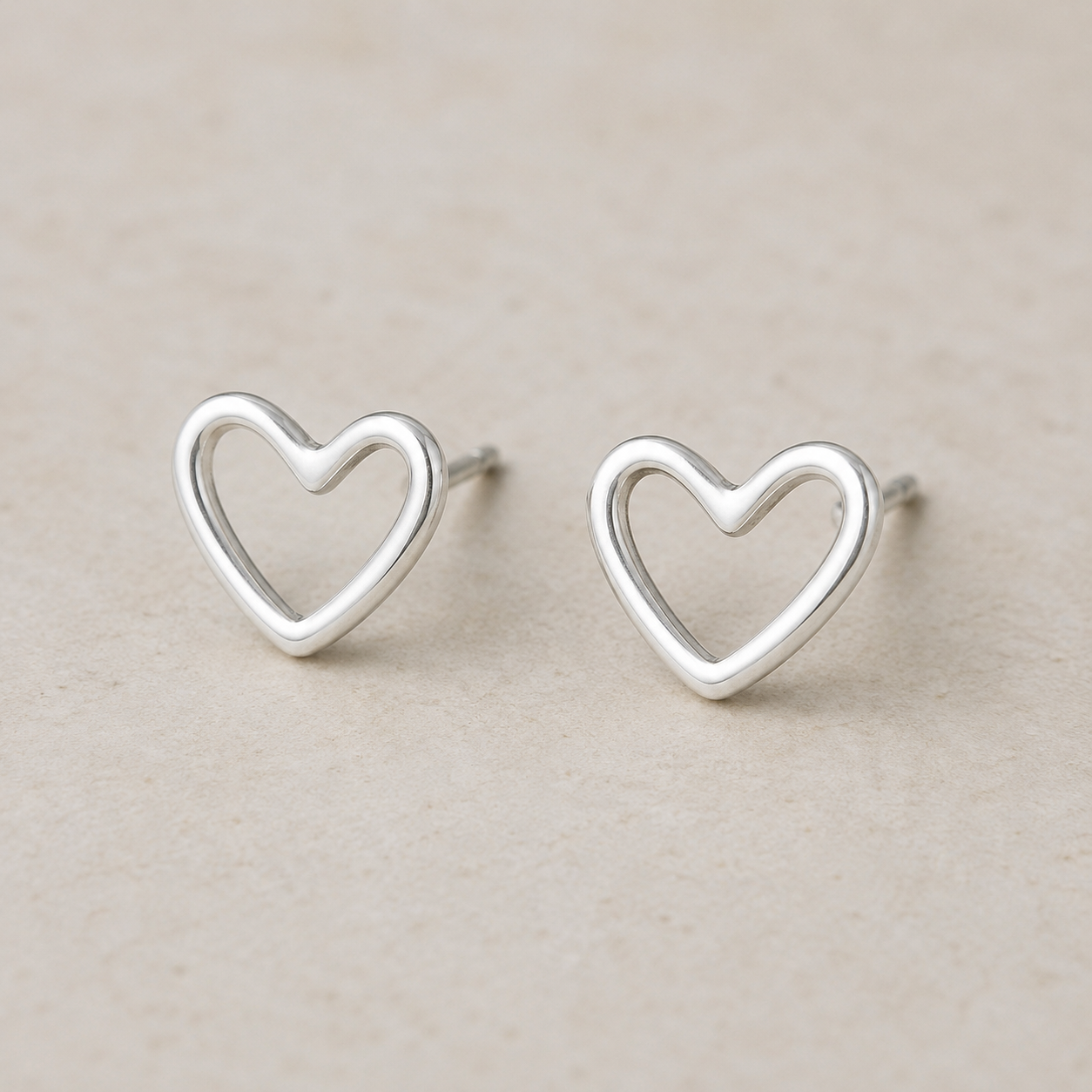 Silver Open Heart Stud Earrings