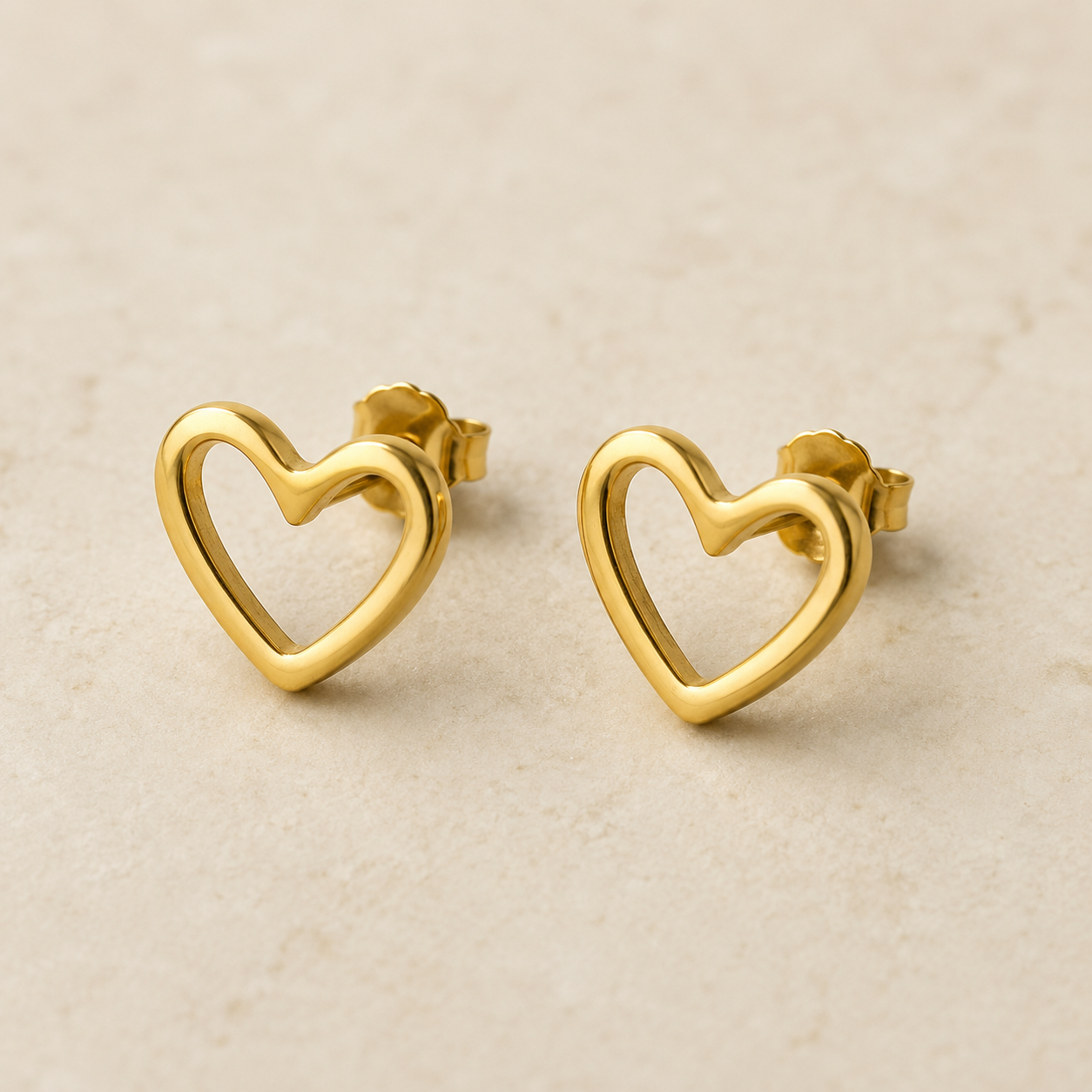 Gold Open Heart Stud Earrings