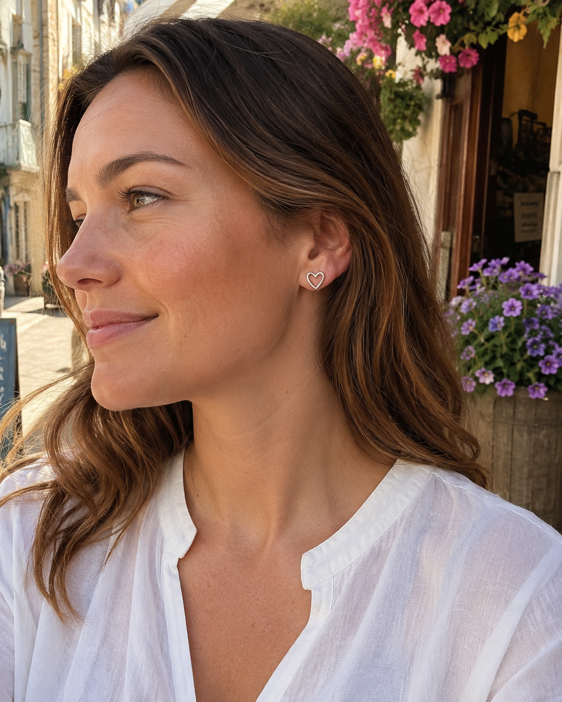 Silver Open Heart Stud Earrings