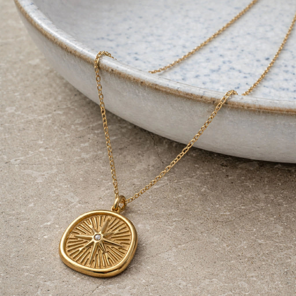 Gold Wax Seal Starburst Necklace
